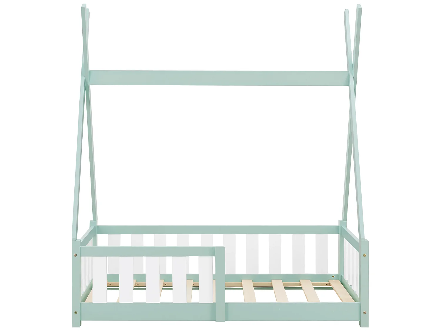 Lit Tipi pour Enfants Helsingborg avec Grille de Sécurité Pin 140 x 70 cm Menthe [en.casa]