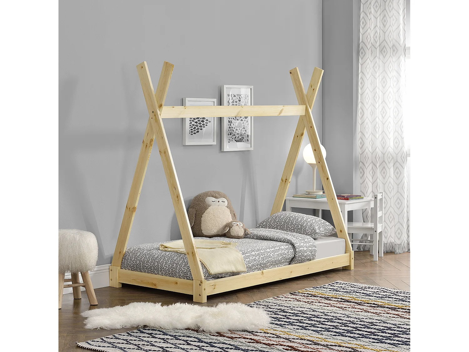 Lit de Tipi pour Enfant Onejda Bois Naturel 160 x 80 cm [en.casa]