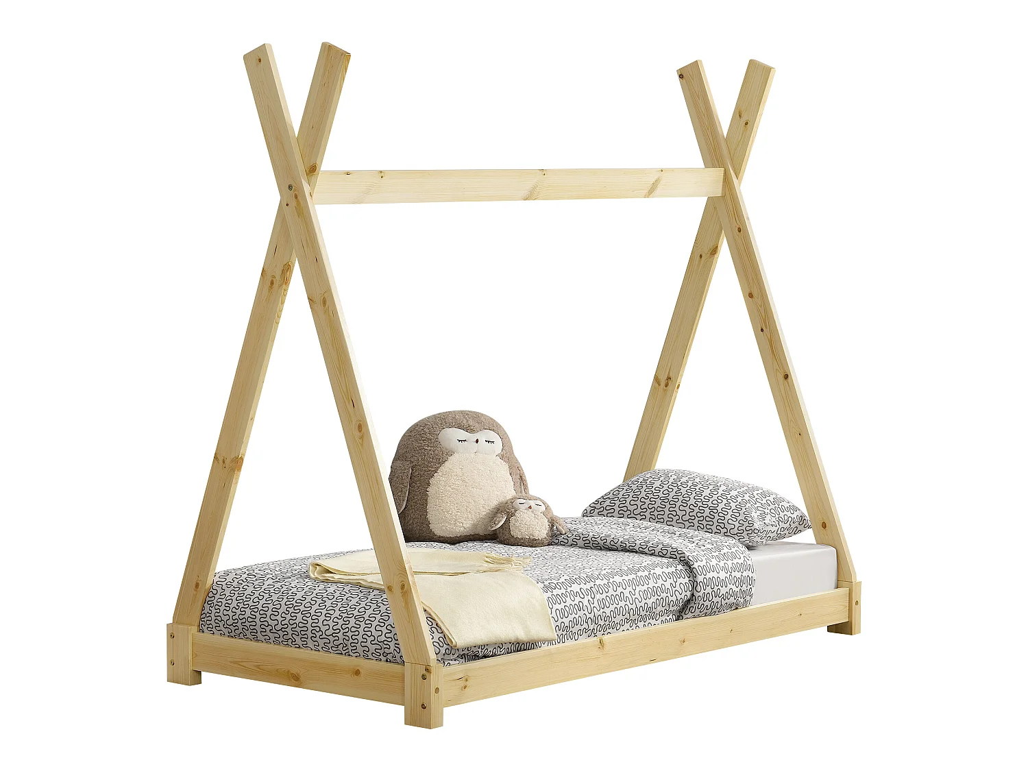 Lit de Tipi pour Enfant Onejda Bois Naturel 160 x 80 cm [en.casa]