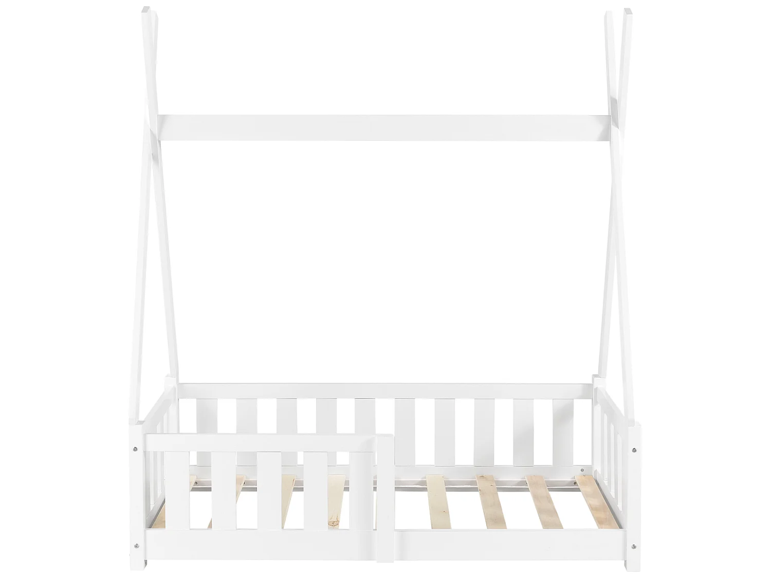 Lit Tipi pour Enfants Helsingborg avec Grille de Sécurité Pin 140 x 70 cm Blanc [en.casa]