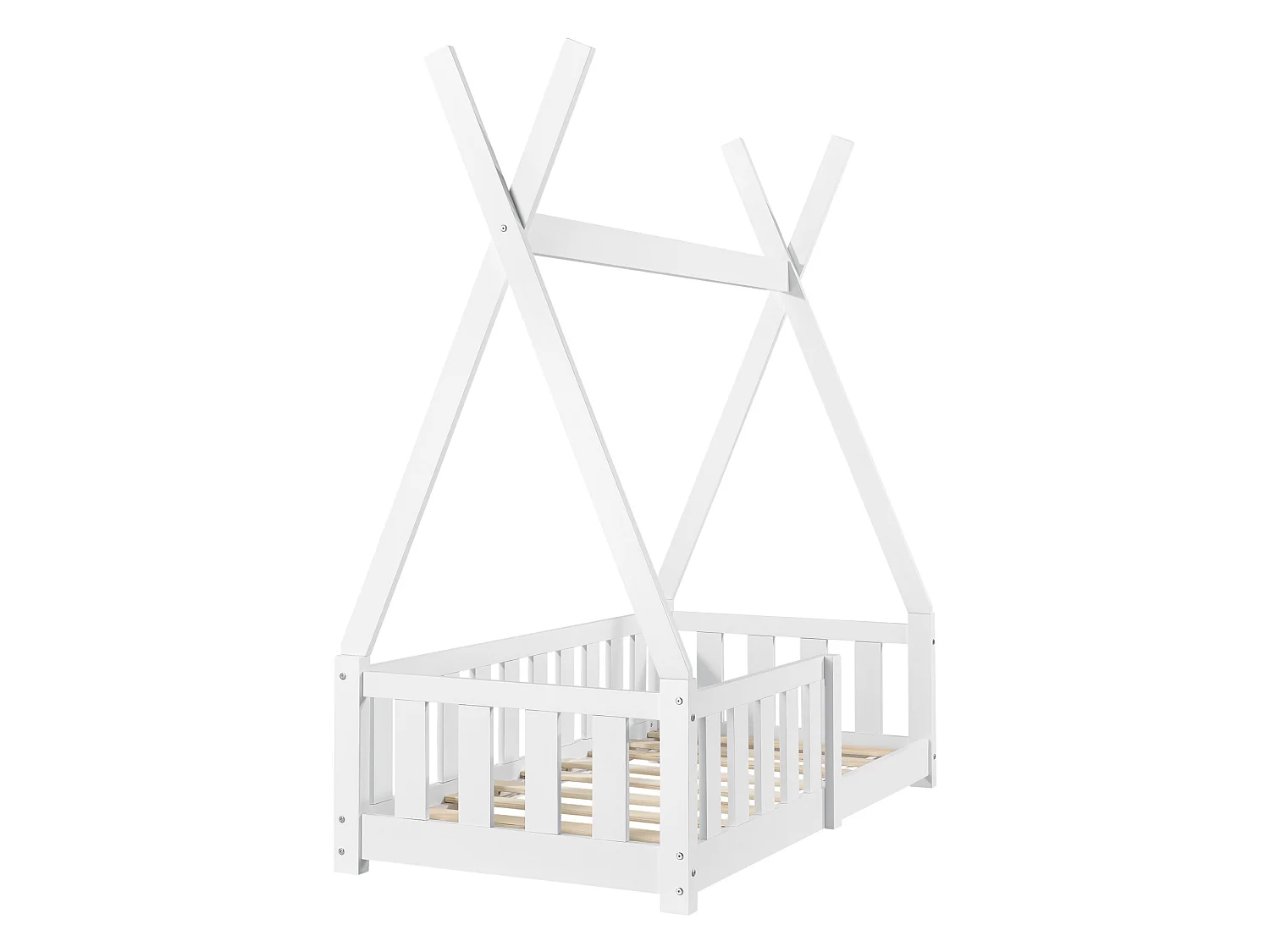 Lit Tipi pour Enfants Helsingborg avec Grille de Sécurité Pin 140 x 70 cm Blanc [en.casa]
