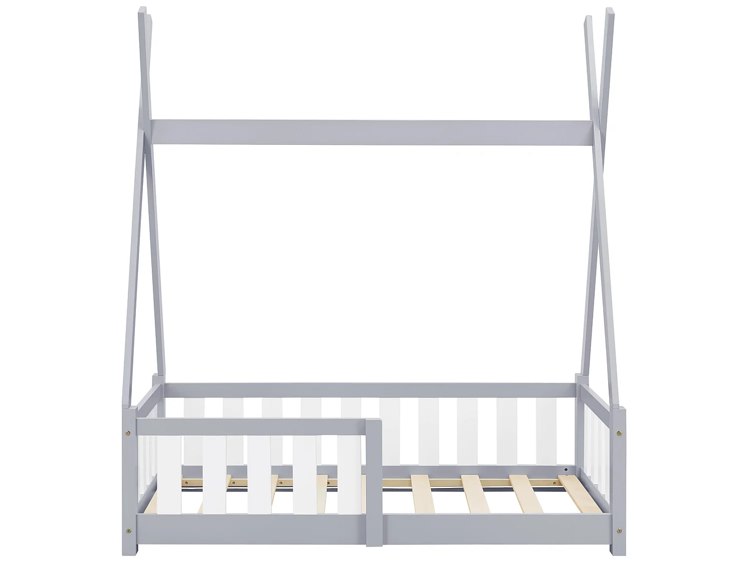Lit Tipi pour Enfants Helsingborg avec Grille de Sécurité Pin 140 x 70 cm Gris Clair [en.casa]