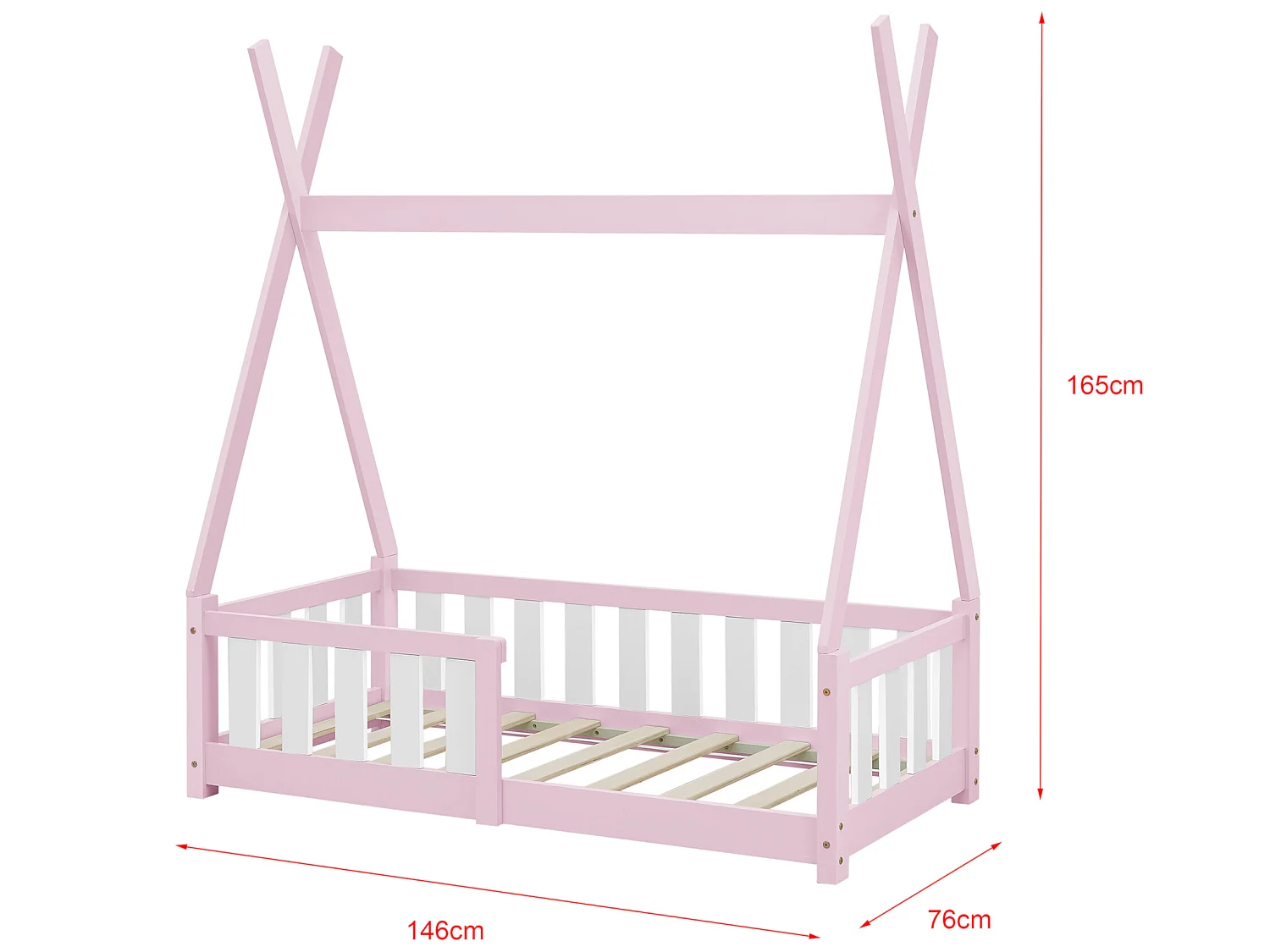 Lit Tipi pour Enfants Helsingborg avec Grille de Sécurité Pin 140 x 70 cm Rose [en.casa]