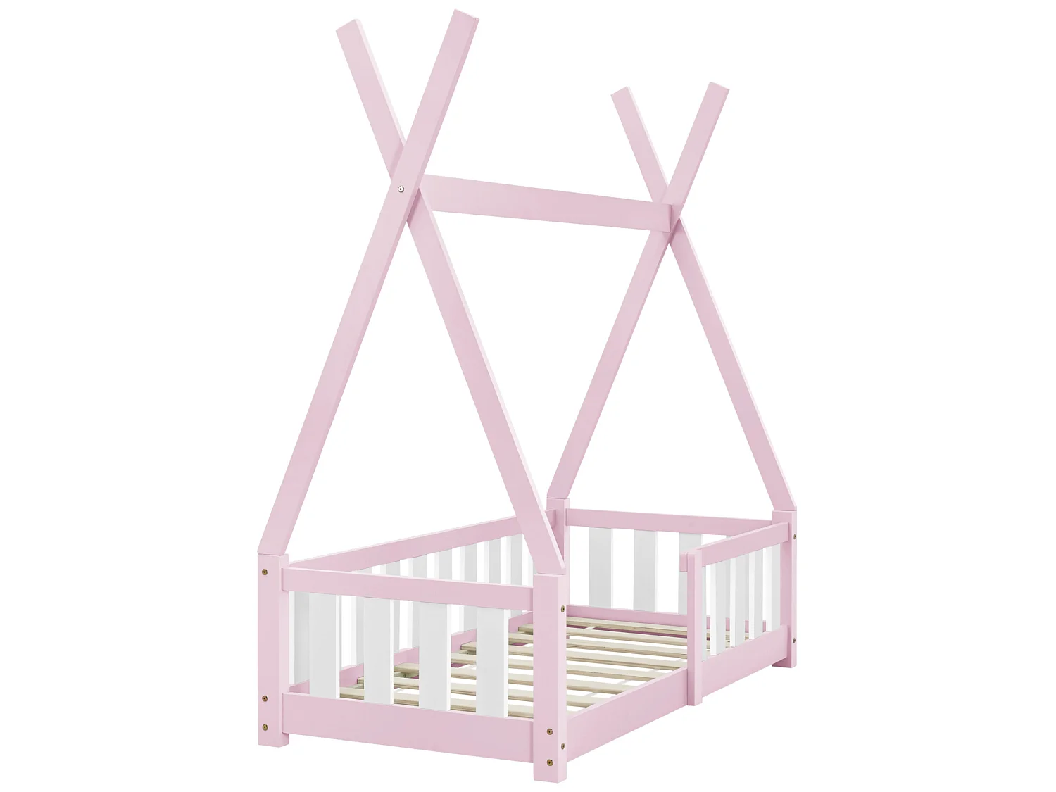 Lit Tipi pour Enfants Helsingborg avec Grille de Sécurité Pin 140 x 70 cm Rose [en.casa]
