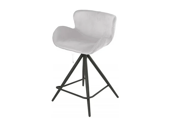 Chaise de bar en tissu velours gris clair et pieds métal - LOTUS