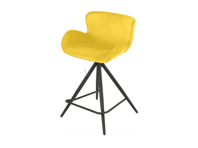 Chaise de bar en tissu velours jaune et pieds métal - LOTUS