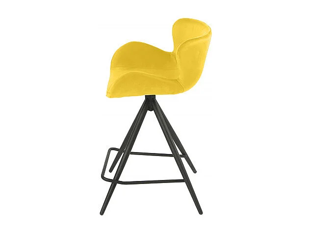 Chaise de bar en tissu velours jaune et pieds métal - LOTUS