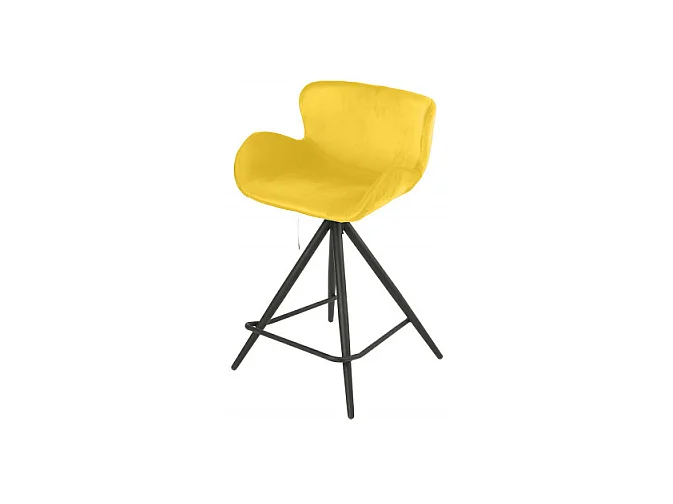 Chaise de bar en tissu velours jaune et pieds métal - LOTUS