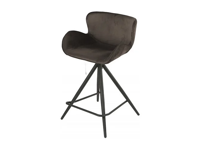 Chaise de bar en tissu velours marron et pieds métal - LOTUS