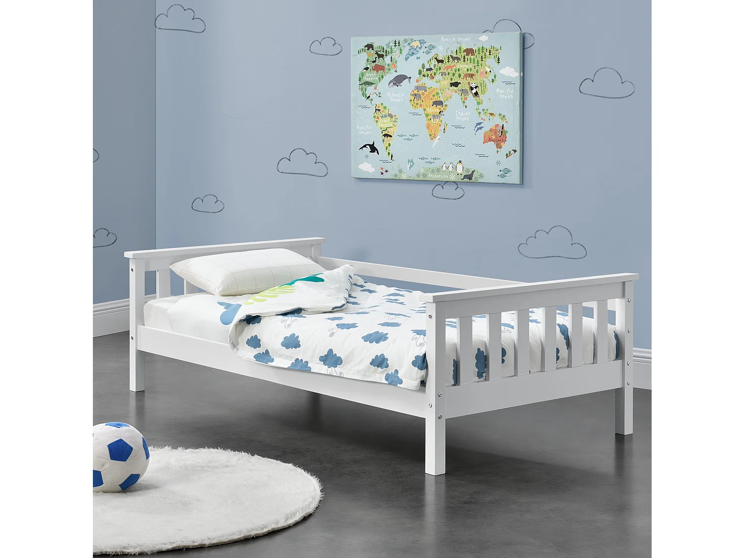 Lit d'Enfant Design Nuuk en Pin 160 x 80 cm Blanc Mat Laqué [en.casa]