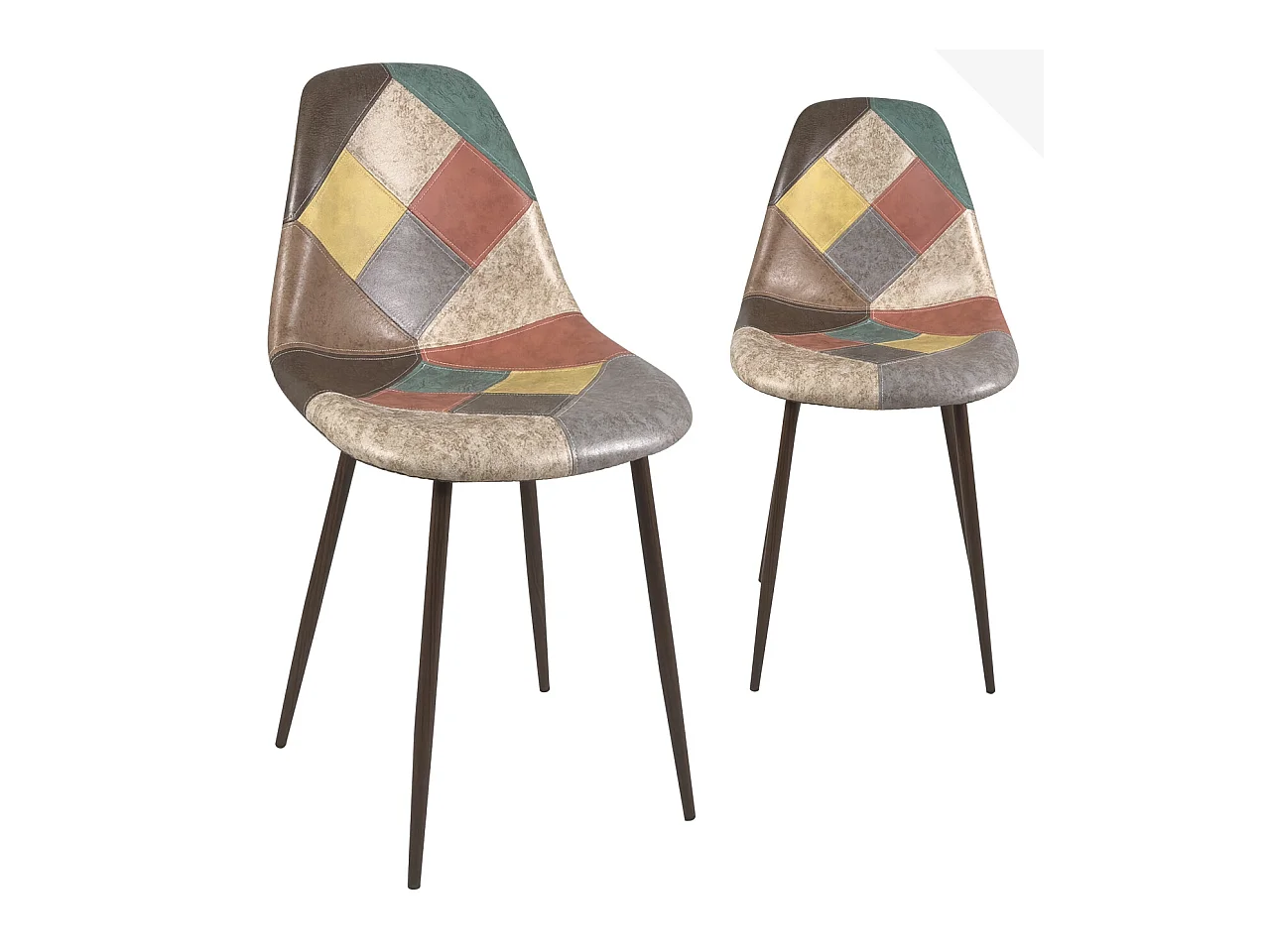 Lot 2 chaises Patchwork rembourré Salle à Manger Pieds métal ton bois NOVA (marron)