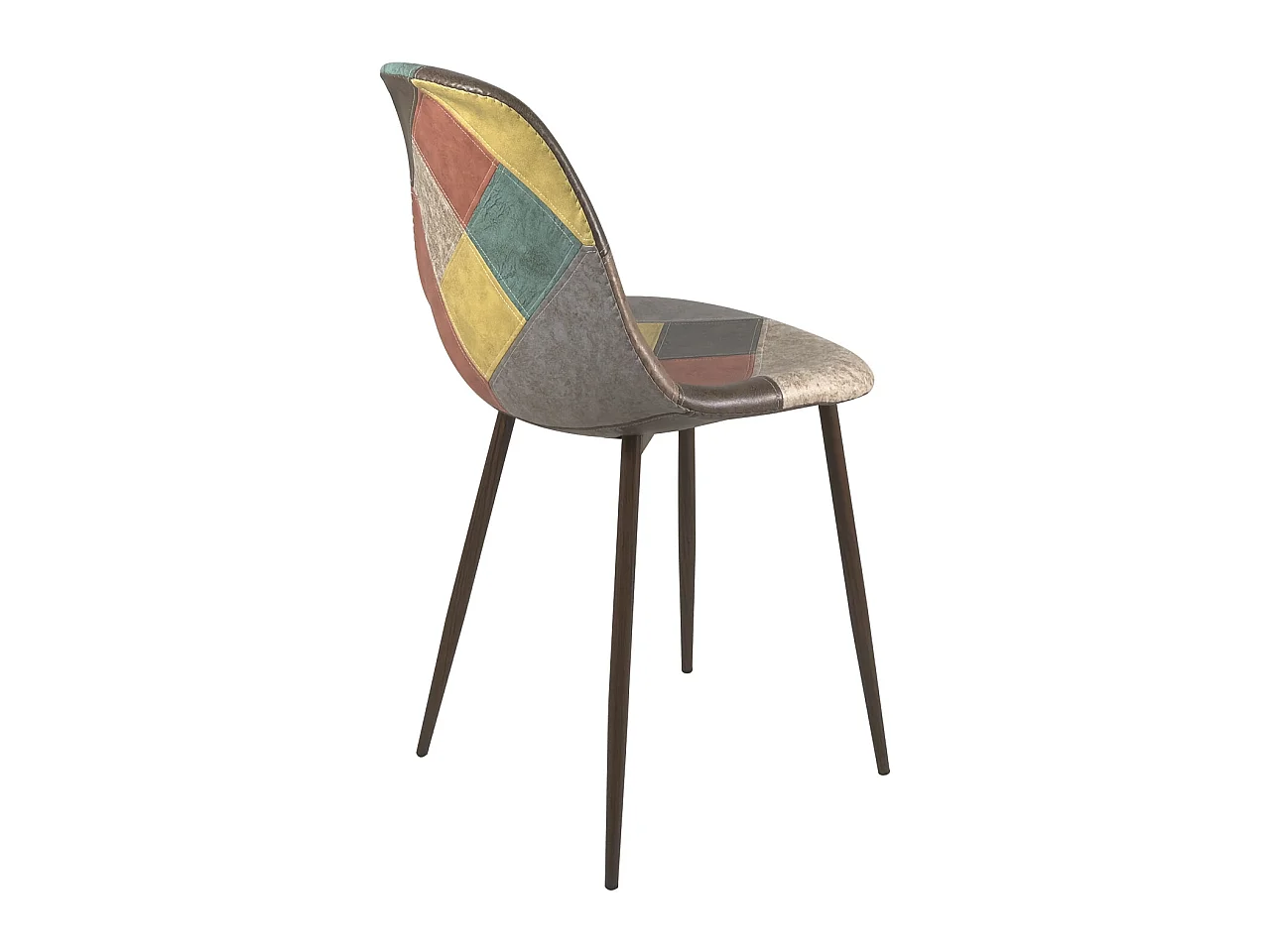 Juego de 2 sillas patchwork multicolor acolchadas para comedor o sala de estar, patas de metal tono madera oscura NOVA