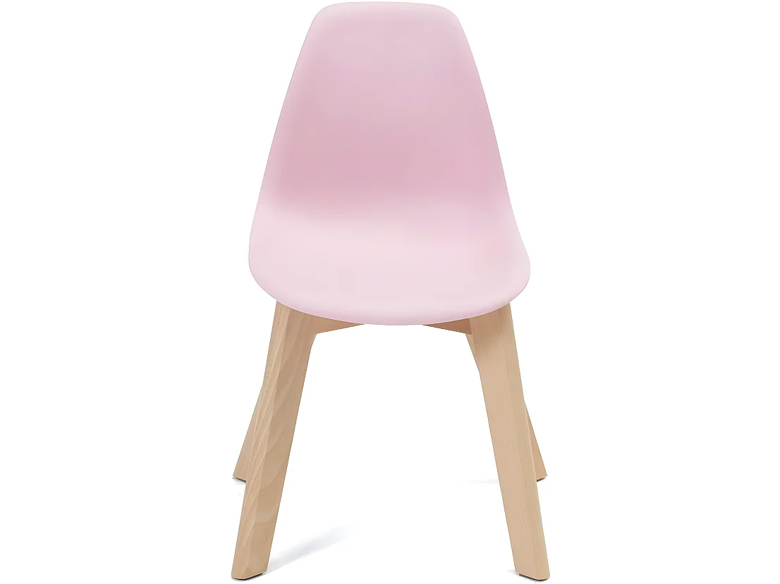 Lote de 2 sillas escandinavas para niños, asiento de plástico flexible y resistente, patas de madera de haya clara JUBA (rosa)