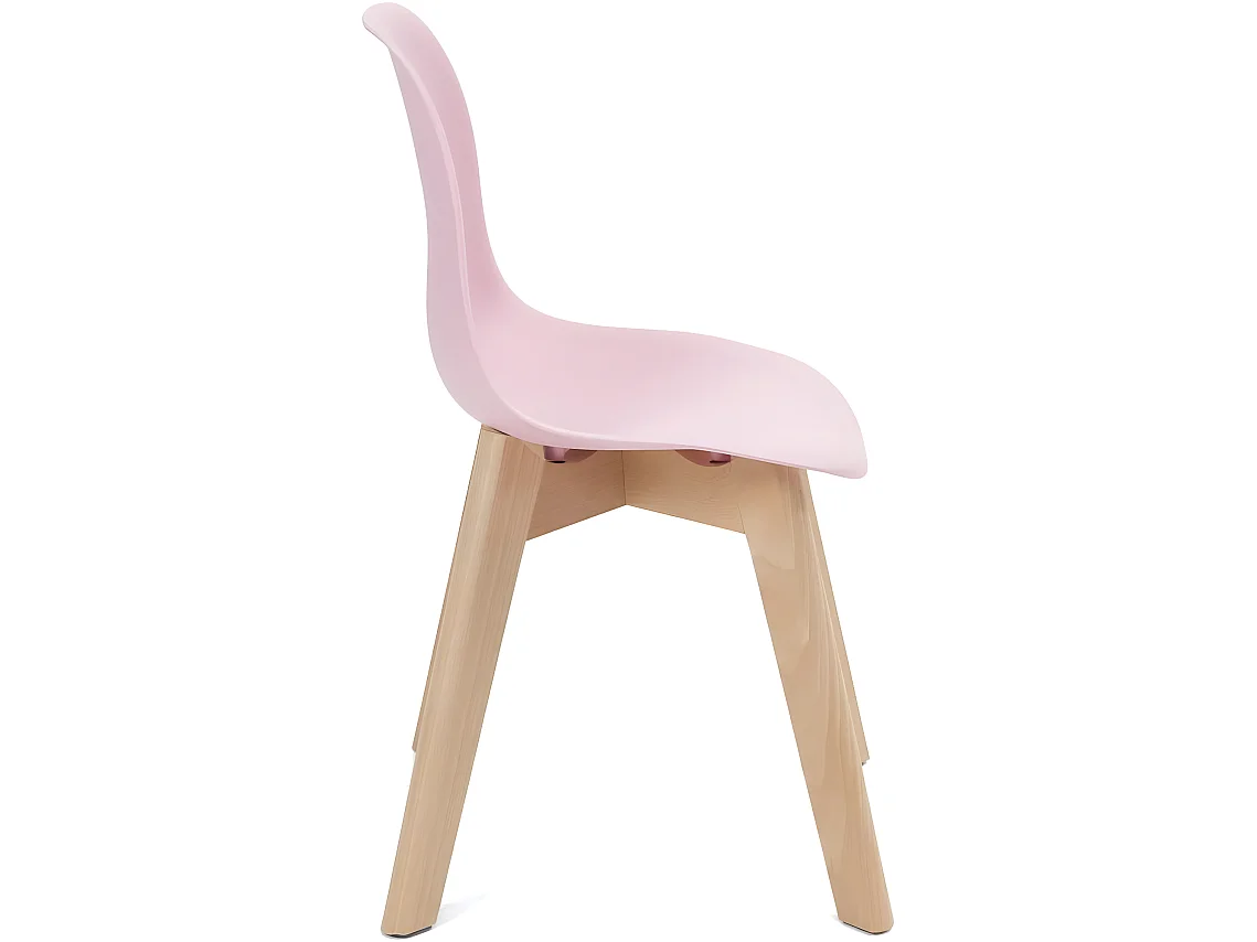 Lot 2 chaises scandinaves enfant siège plastique souple résistant pieds bois clair JUBA (Rose)