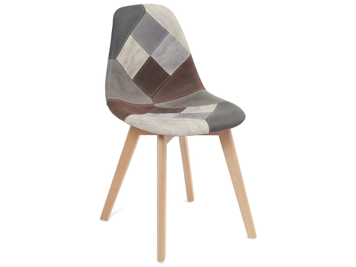 Lot 2 chaises patchwork multicolore scandinaves rembourrées pieds bois clair NADA (gris bleu)