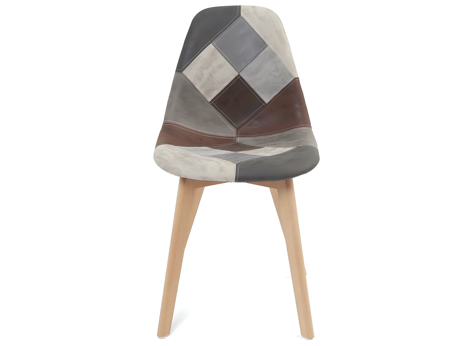 Lot 2 chaises patchwork multicolore scandinaves rembourrées pieds bois clair NADA (gris bleu)