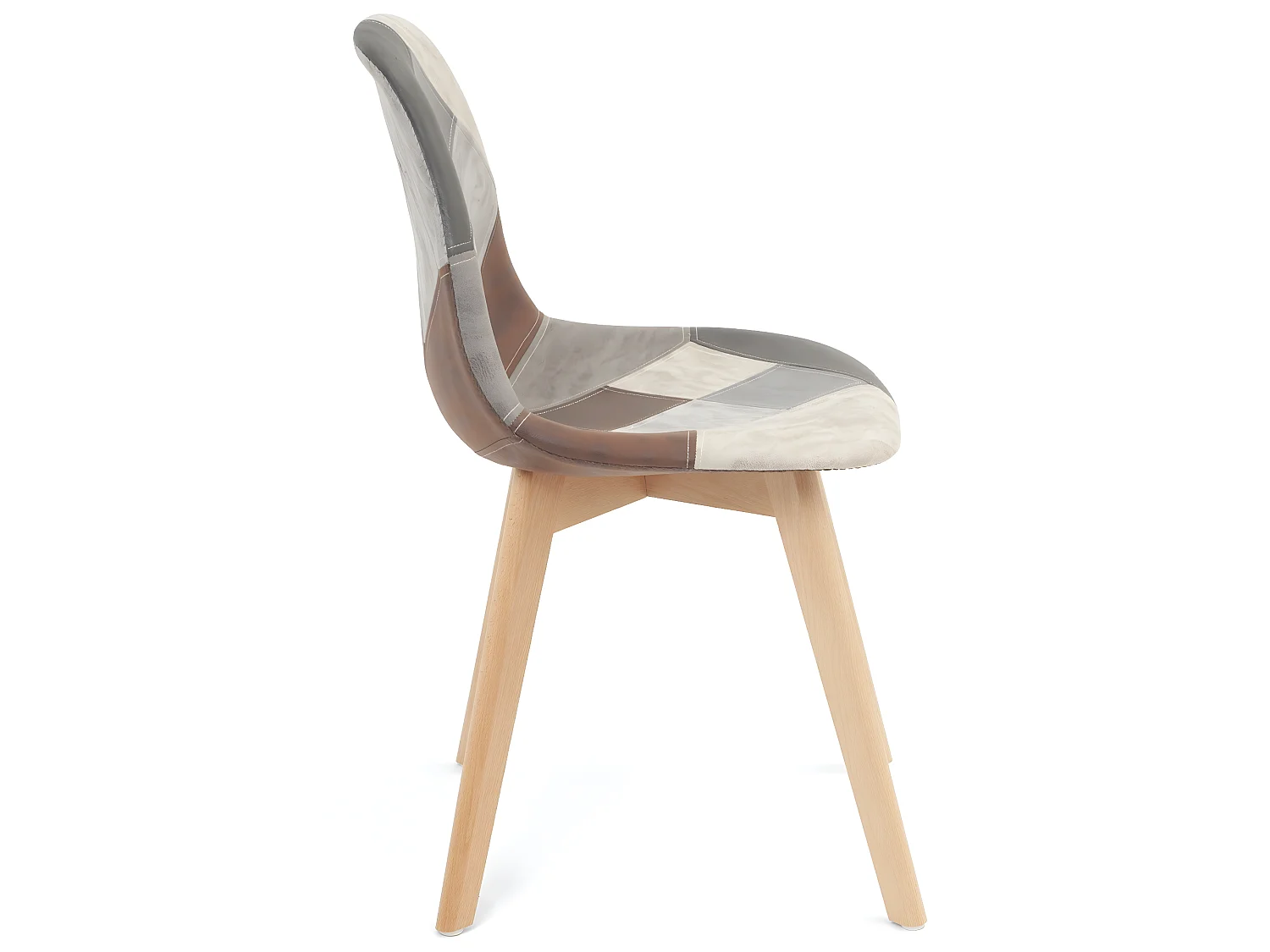 Lot 2 chaises patchwork multicolore scandinaves rembourrées pieds bois clair NADA (gris bleu)