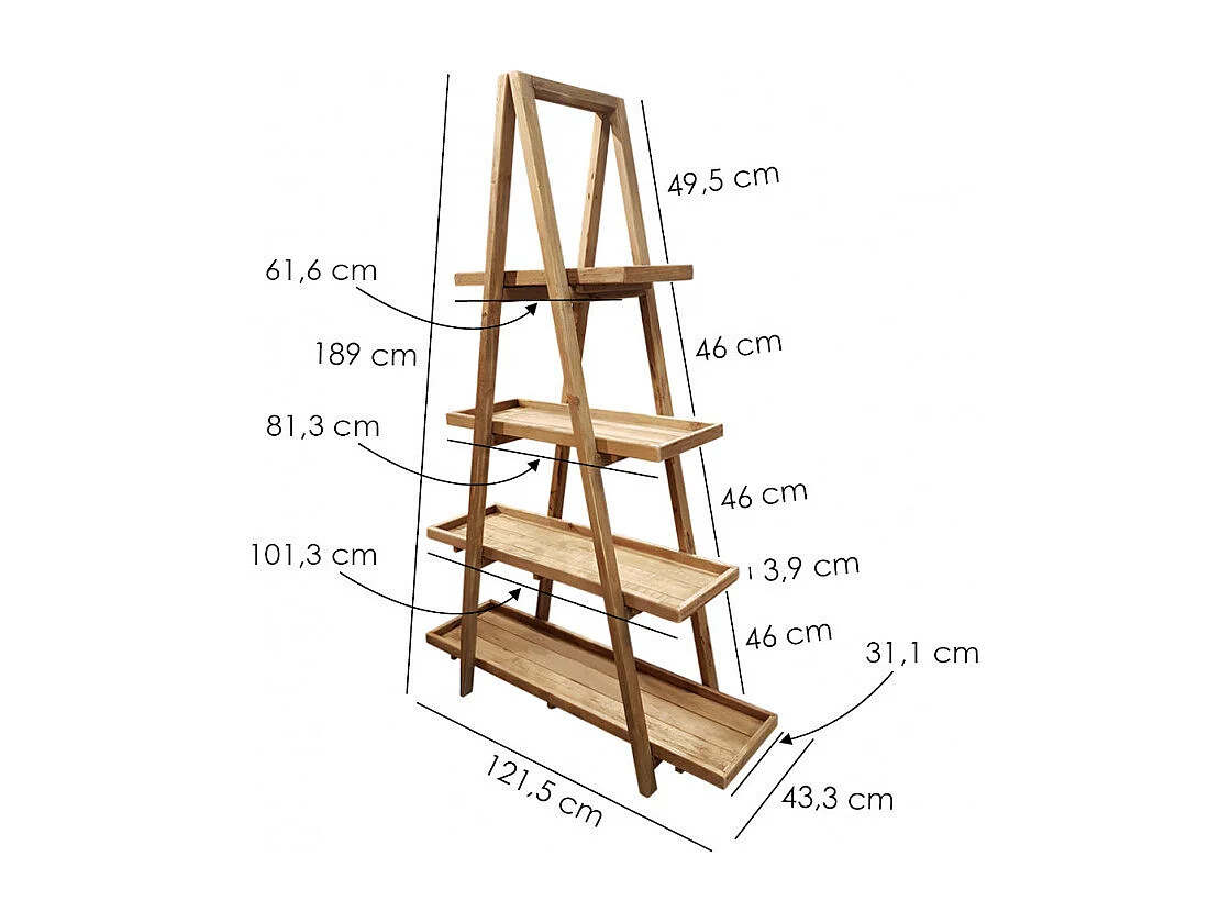 Etagères pyramide bois 4 niveaux pin recyclé - CHALET