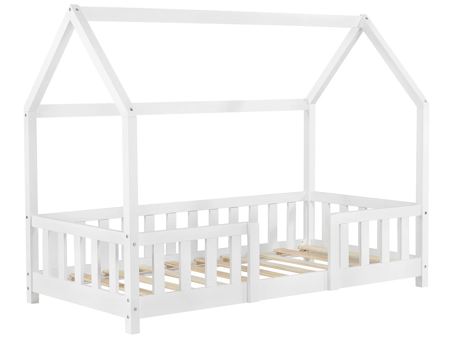 Lit d'Enfant Design Forme Maison Sisimiut Pin 160 x 80 cm Blanc Mat Laqué [en.casa]