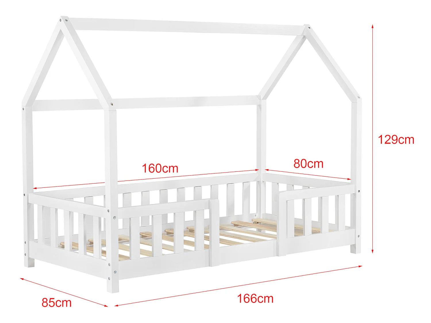Lit d'Enfant Design Forme Maison Sisimiut Pin 160 x 80 cm Blanc Mat Laqué [en.casa]