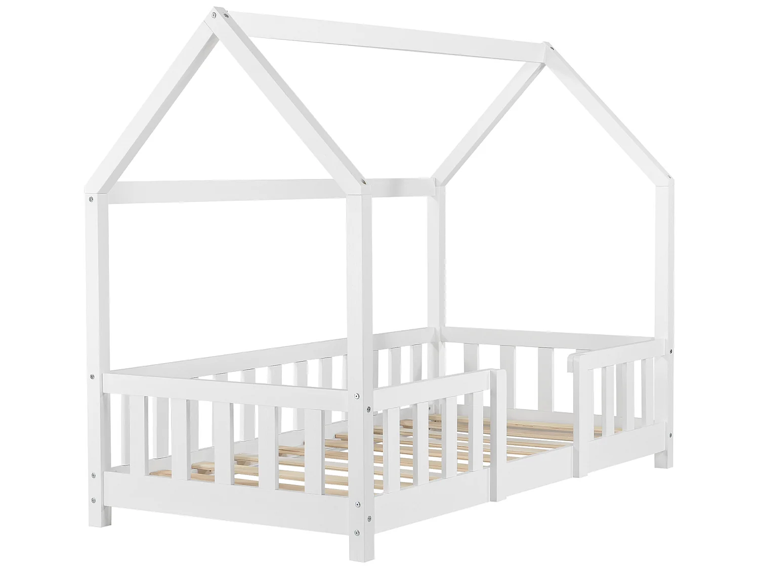Lit d'Enfant Design Forme Maison Sisimiut Pin 160 x 80 cm Blanc Mat Laqué [en.casa]
