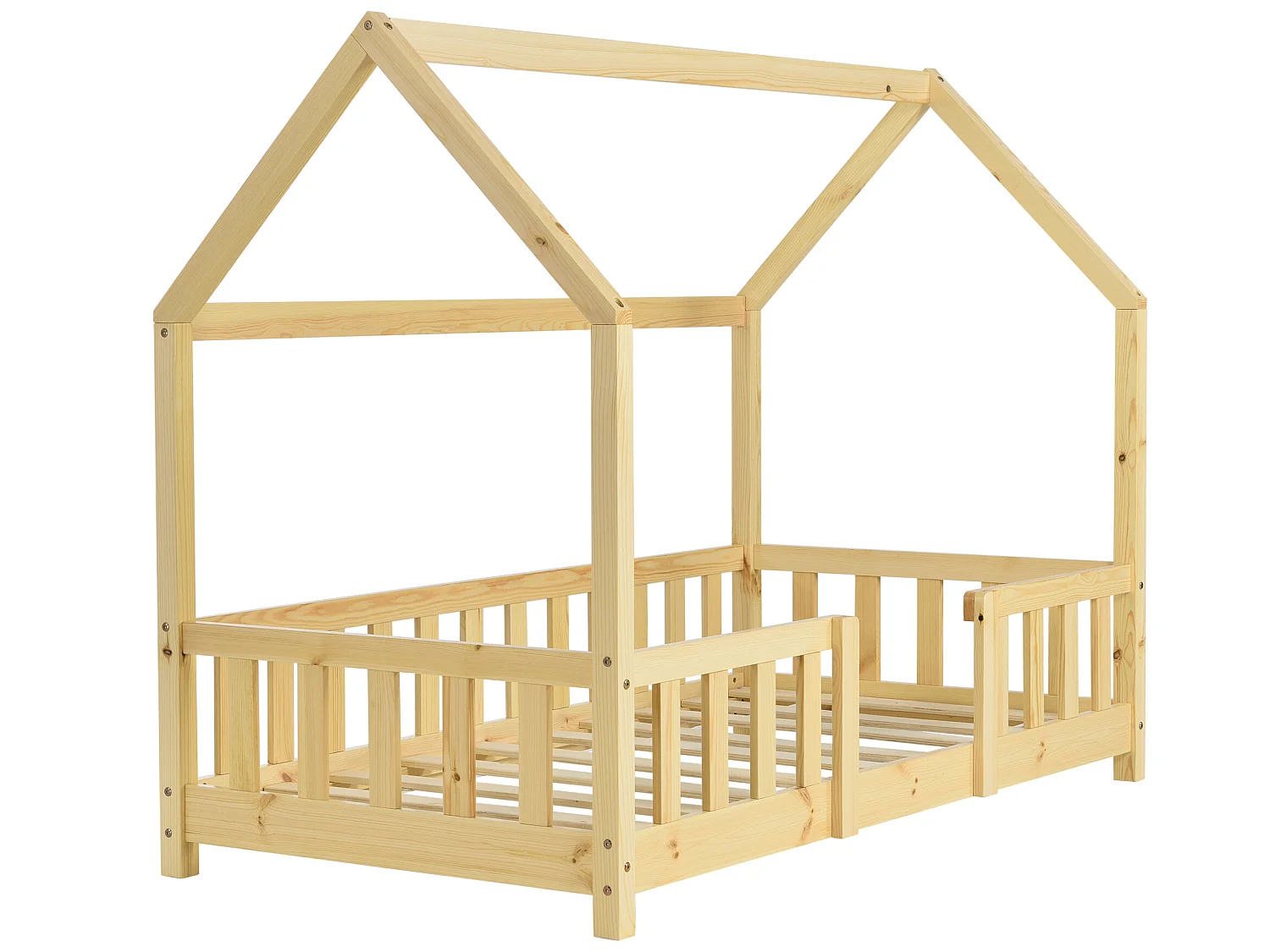 Lit d'Enfant Design Forme Maison Sisimiut Pin 160 x 80 cm Naturel [en.casa]