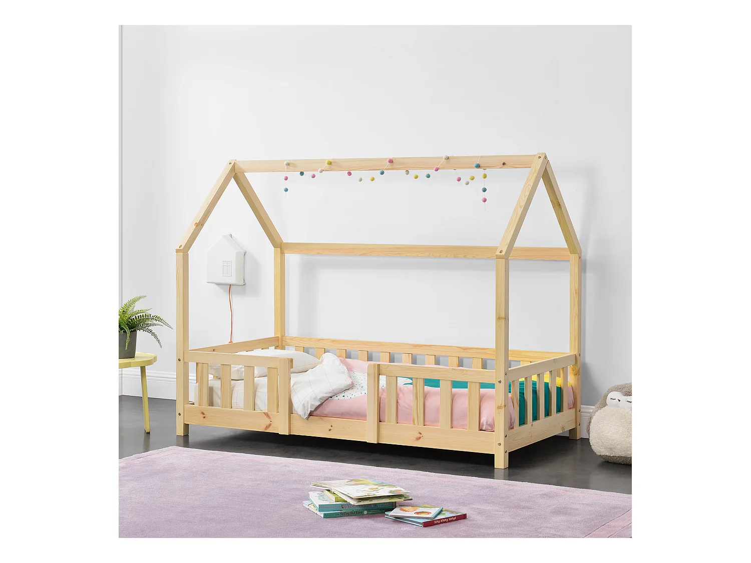 Lit d'Enfant Design Forme Maison Sisimiut Pin 160 x 80 cm Naturel [en.casa]
