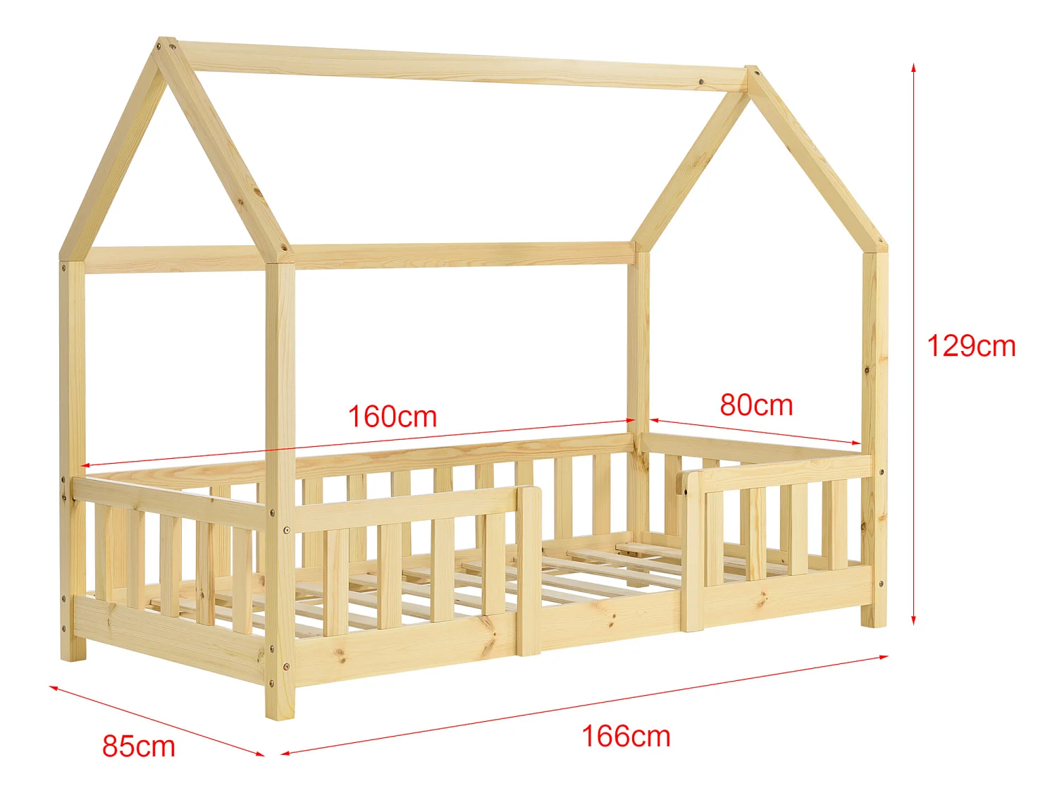 Lit d'Enfant Design Forme Maison Sisimiut Pin 160 x 80 cm Naturel [en.casa]