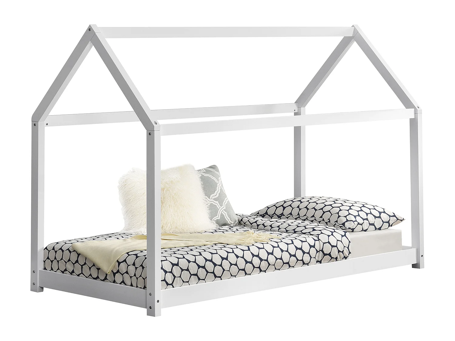Lit Enfant Design Maison Netstal Pin 160 x 80 cm Blanc [en.casa]