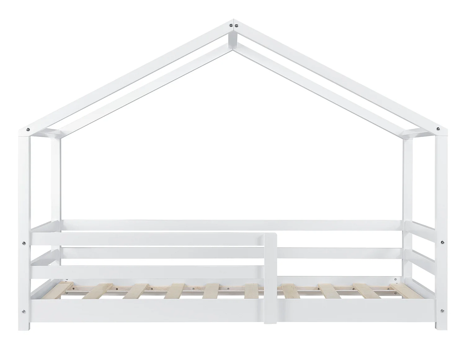 Lit d'Enfant Maison avec Barreaux de Sécurité Knätten Pin 80 x 160 cm Blanc Mat Laqué [en.casa]