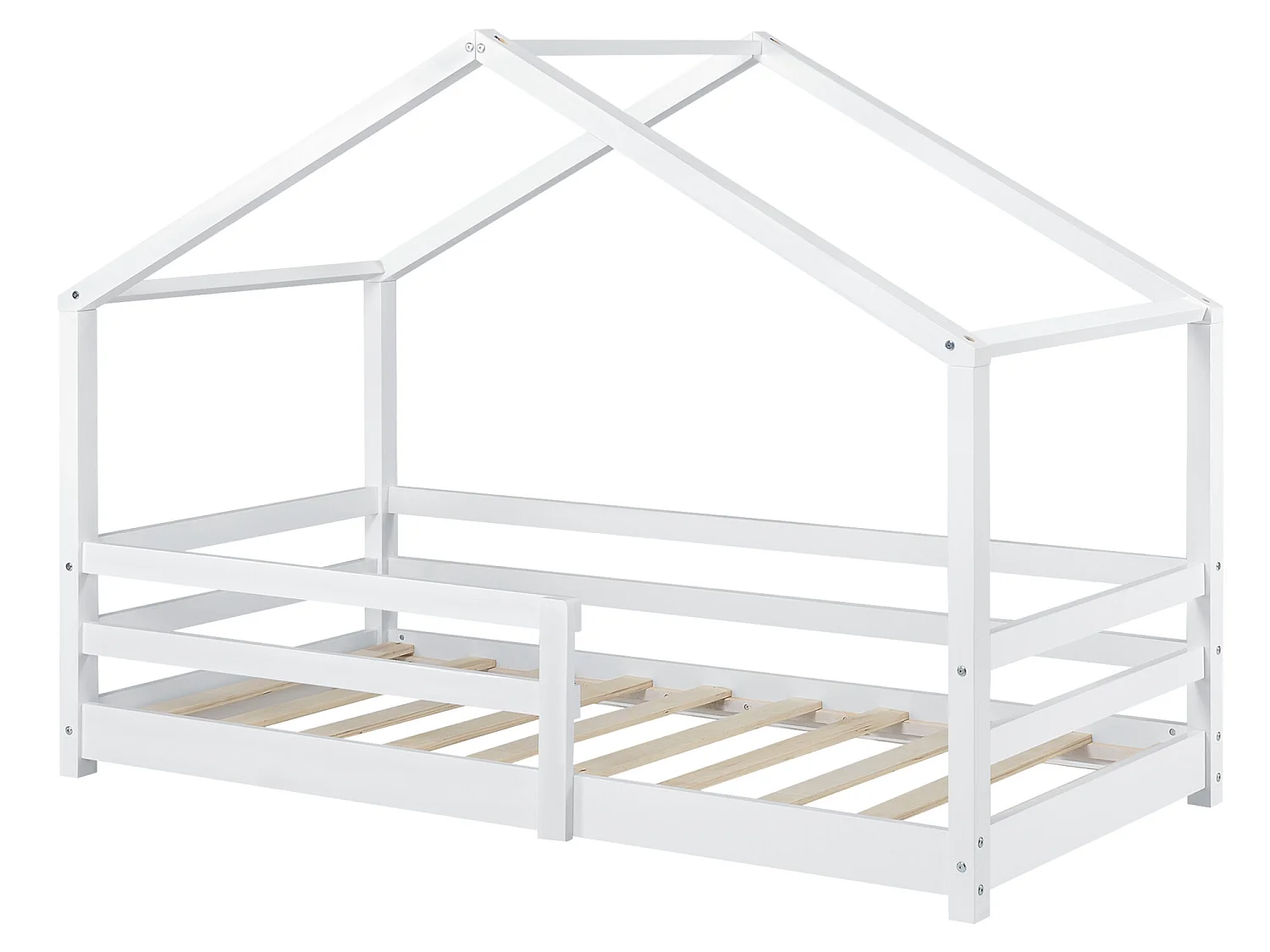 Lit d'Enfant Maison avec Barreaux de Sécurité Knätten Pin 80 x 160 cm Blanc Mat Laqué [en.casa]