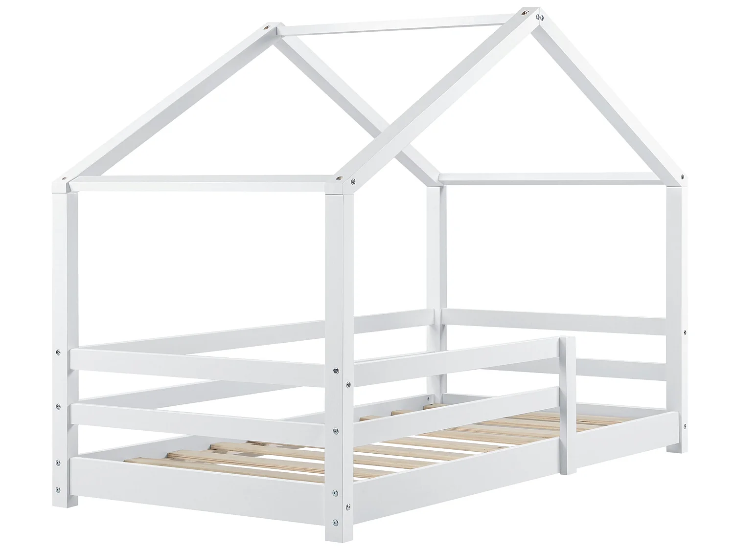 Lit d'Enfant Maison avec Barreaux de Sécurité Knätten Pin 80 x 160 cm Blanc Mat Laqué [en.casa]