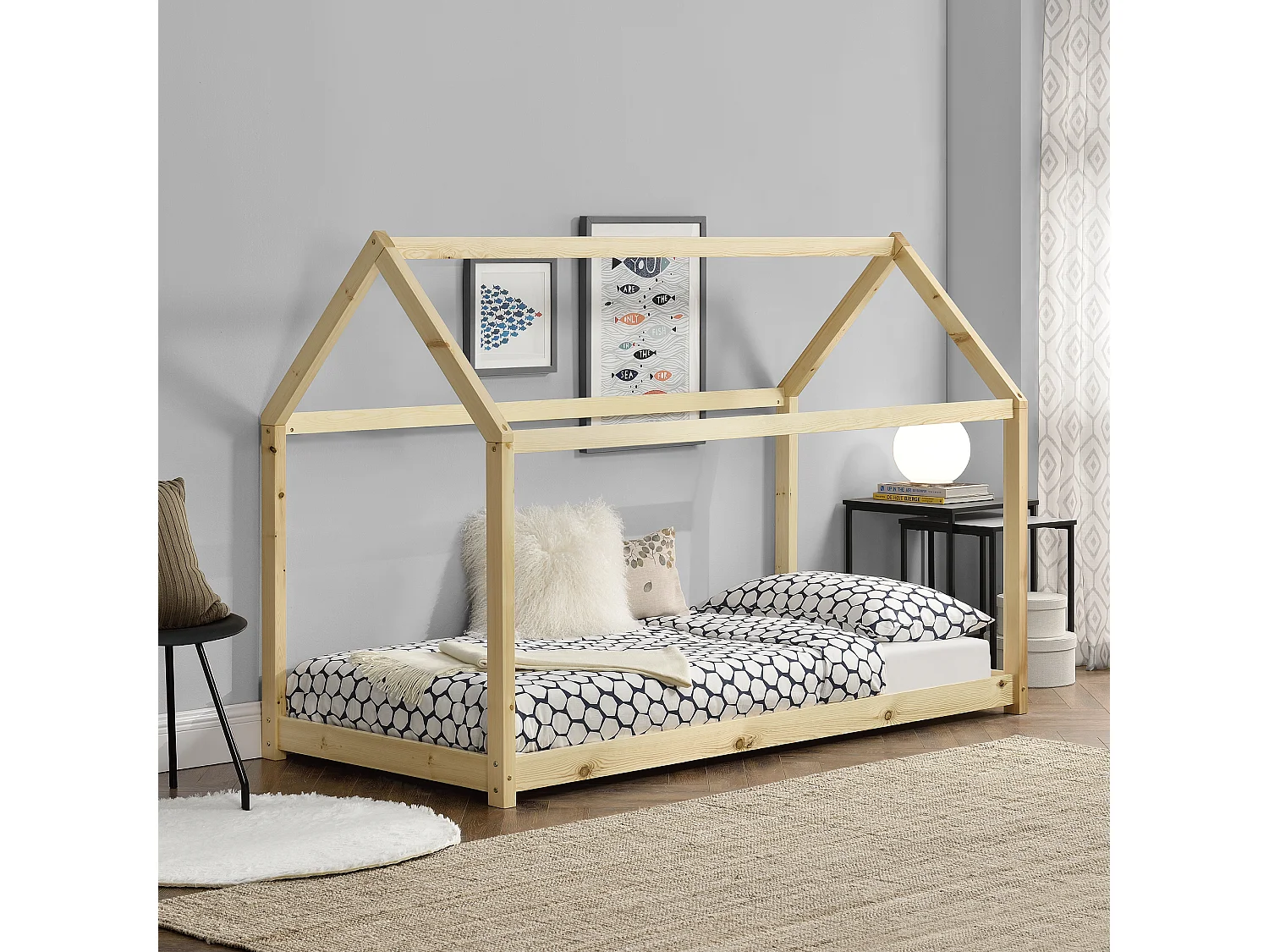 Lit Enfant Design Maison Netstal Pin 160 x 80 cm Naturel [en.casa]