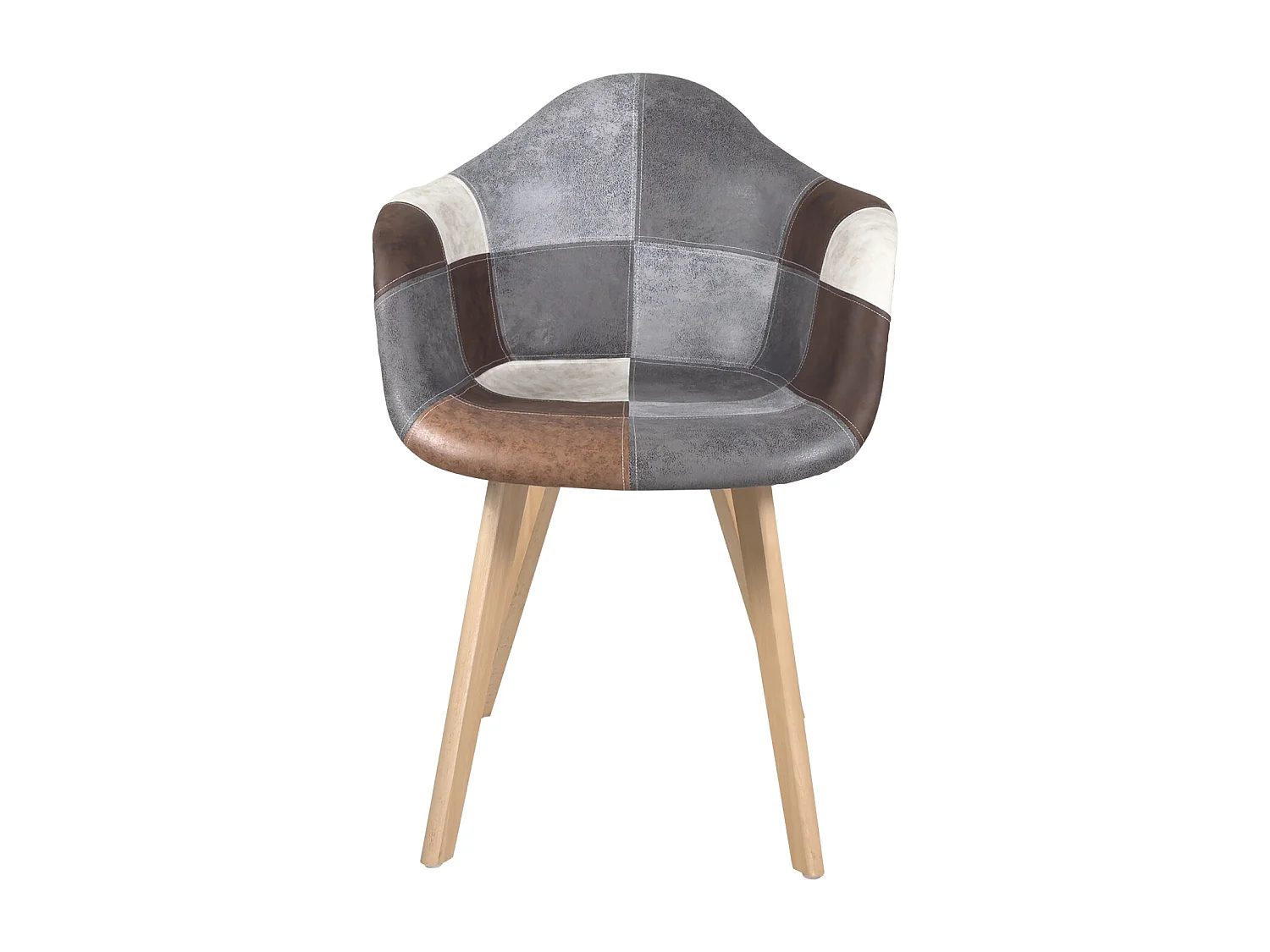 Lote de 2 sillas escandinavas con reposabrazos, asiento acolchado de patchwork multicolor, patas de madera de haya clara NEDA (marrón)