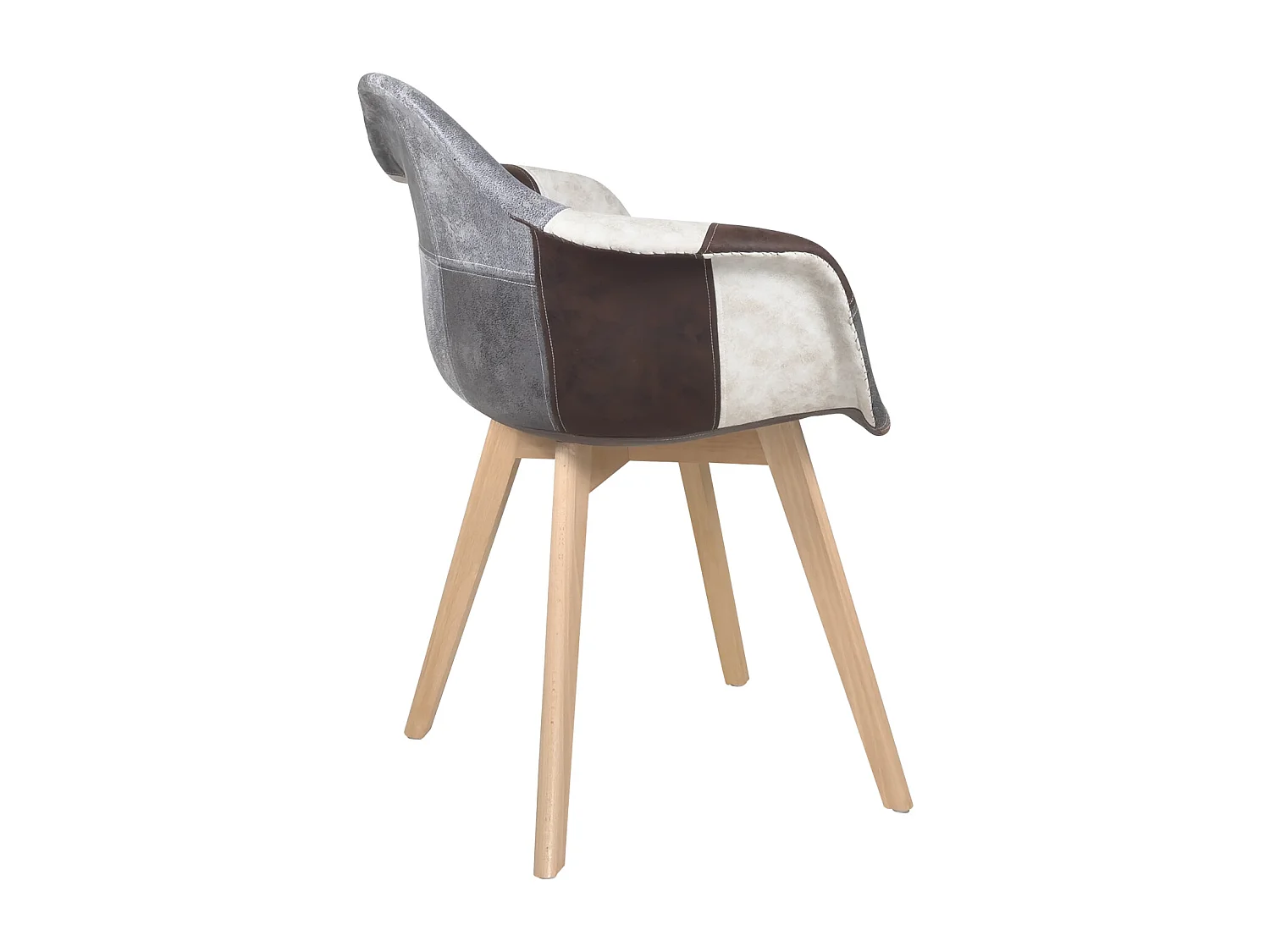 Lote de 2 sillas escandinavas con reposabrazos, asiento acolchado de patchwork multicolor, patas de madera de haya clara NEDA (marrón)