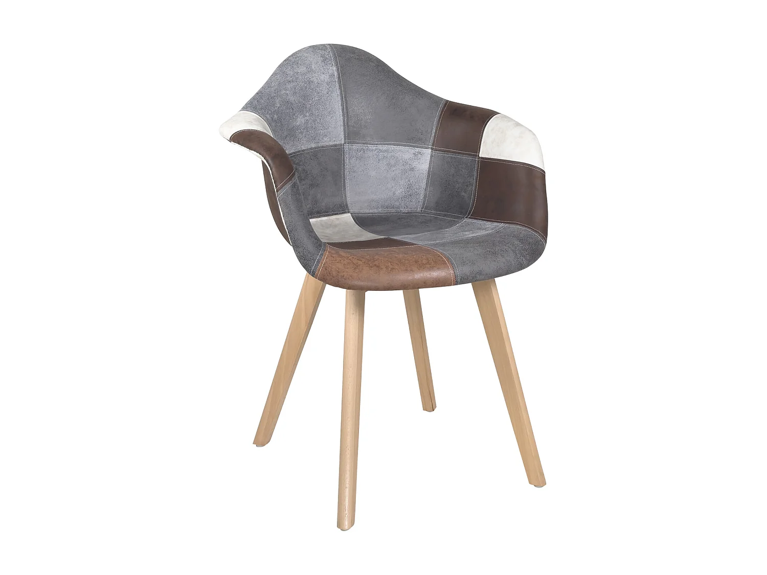 Lot de 2 chaises scandinaves patchwork, accoudoirs, rembourrées, pieds hêtre clair NEDA (marron)