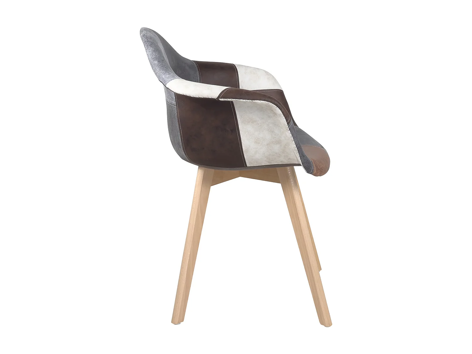 Lot de 2 chaises scandinaves patchwork, accoudoirs, rembourrées, pieds hêtre clair NEDA (marron)