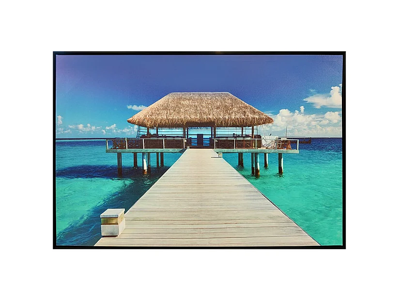 Tableau imprimé maison sur pilotis et cadre bois noir 60x90 cm - BORA