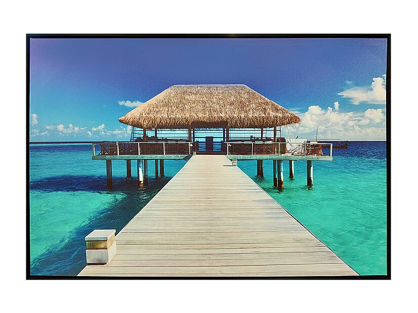 Tableau imprimé maison sur pilotis et cadre bois noir 60x90 cm - BORA