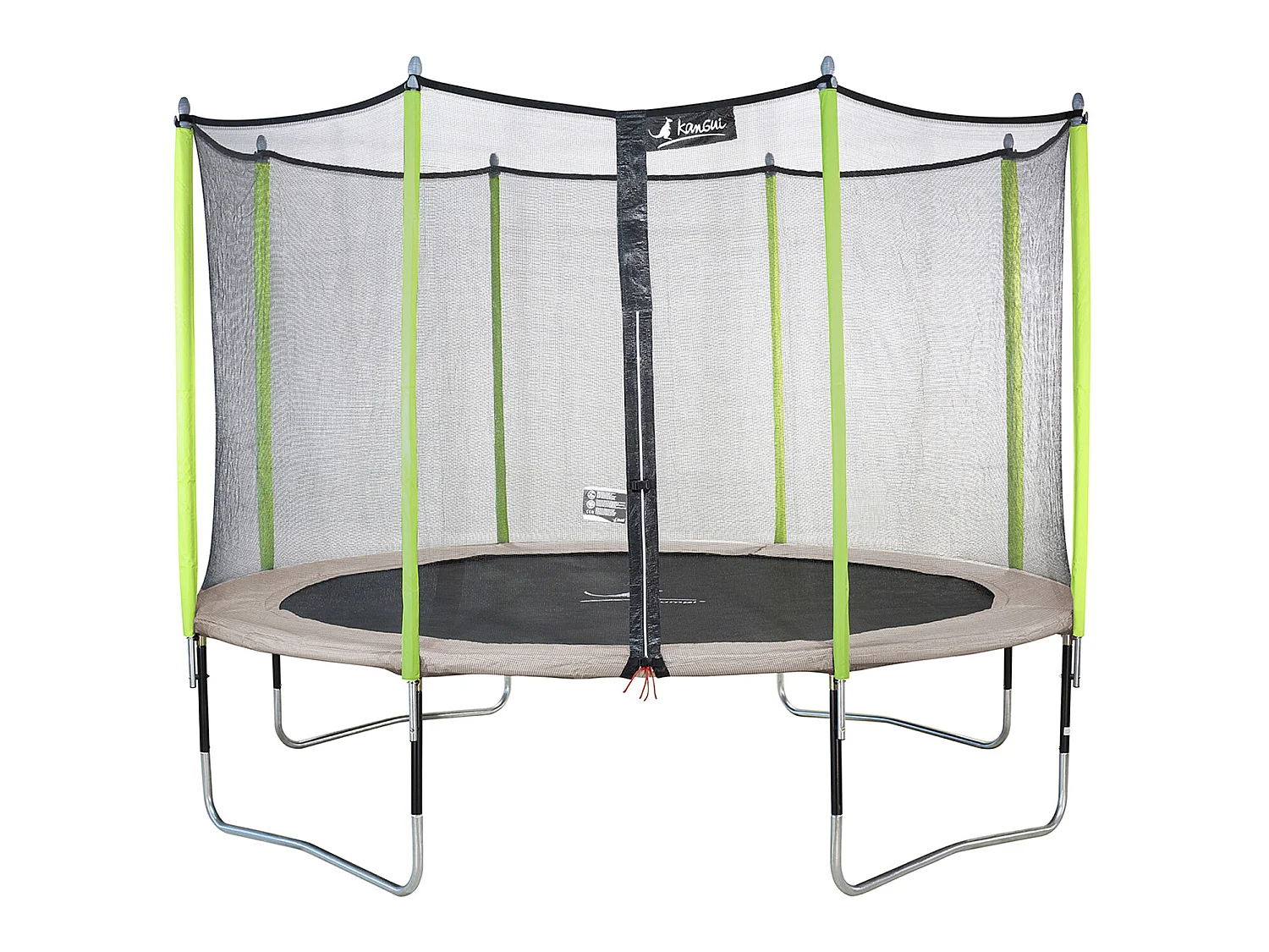 Kangui - Trampoline de jardin 426 cm + filet de sécurité  JUMPI Taupe/Vert 430. Trampoline certifié par le CRITT sport & loisirs