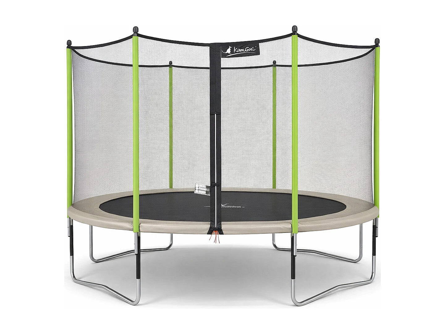 KANGUI Trampoline de jardin 426 cm + filet de sécurité  JUMPI Taupe/Vert 430. Trampoline certifié par le CRITT sport & loisirs