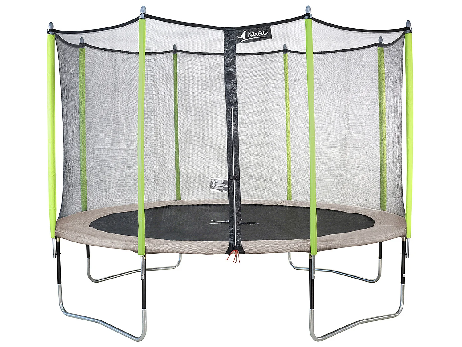 Kangui - Trampoline de jardin 426 cm + filet de sécurité  JUMPI Taupe/Vert 430. Trampoline certifié par le CRITT sport & loisirs