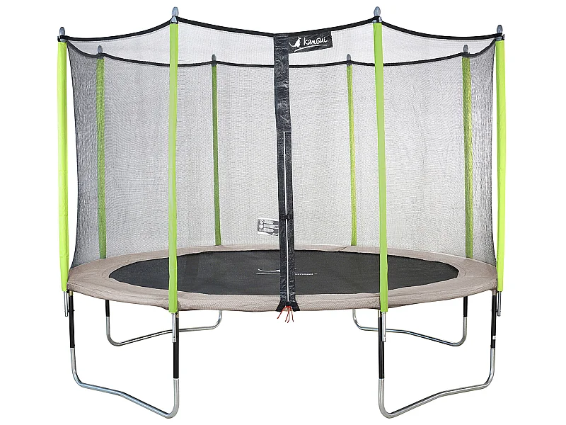 Kangui - Trampoline de jardin 426 cm + filet de sécurité  JUMPI Taupe/Vert 430. Trampoline certifié par le CRITT sport & loisirs