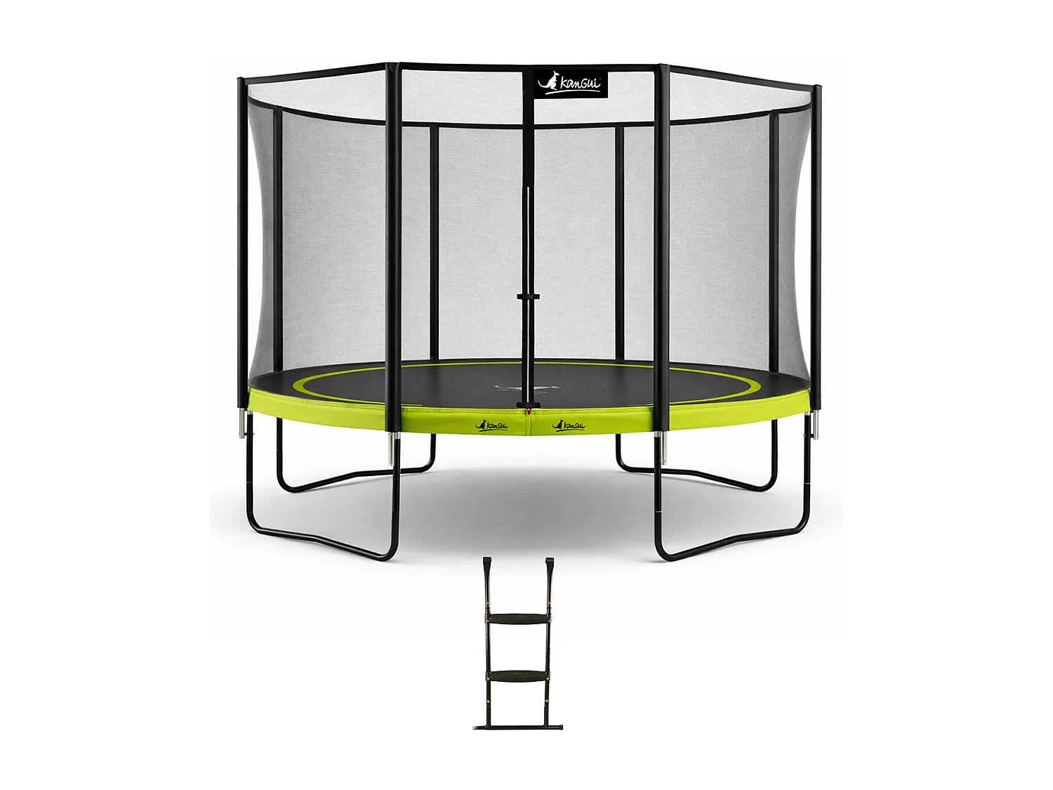 Kangui - Trampoline de jardin 365 cm + filet de sécurité + échelle | PUNCHI Vert 360
