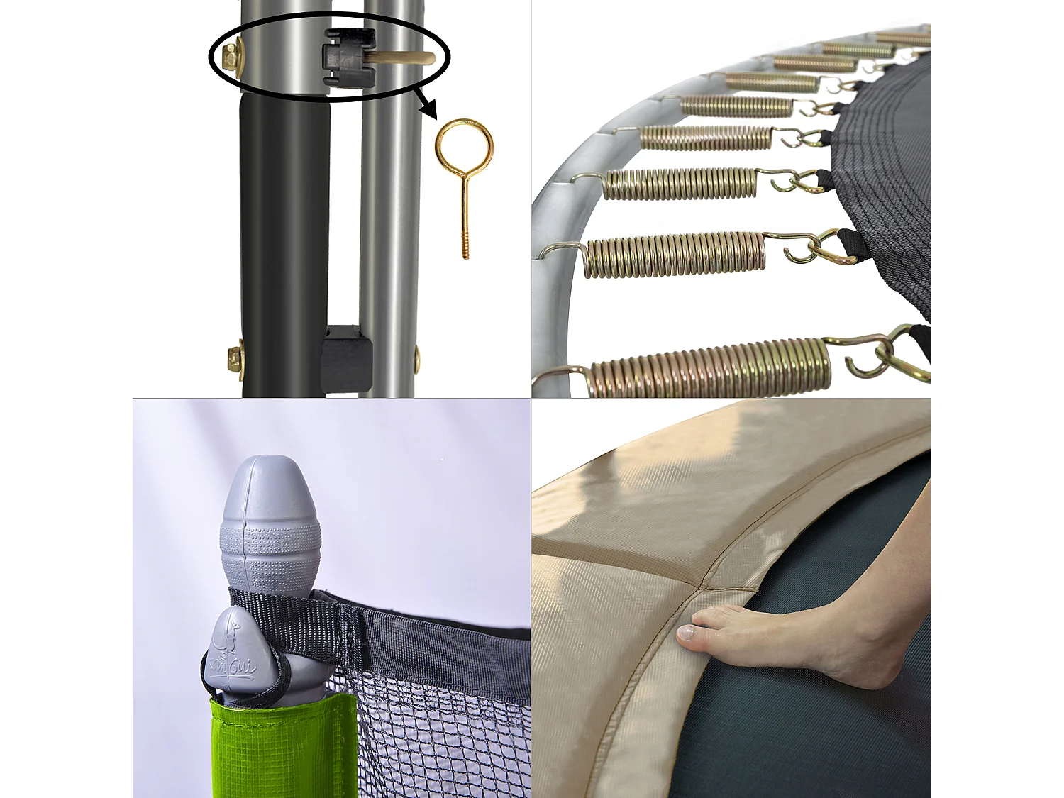 Kangui - Trampoline de jardin 244 cm + filet de sécurité + échelle + bâche de protection + kit d'ancrage JUMPI Taupe/Vert 250