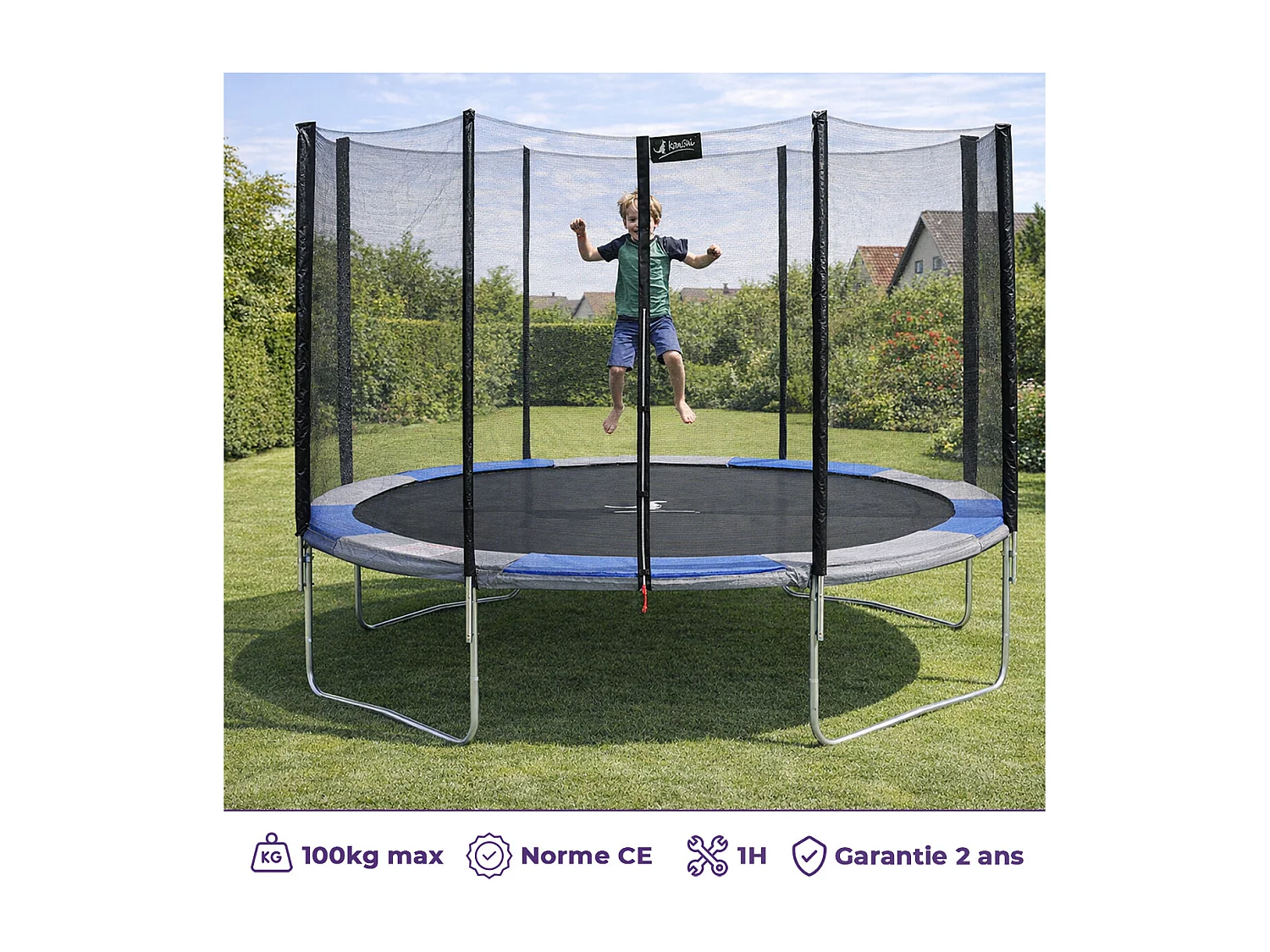 Kangui - Trampoline rond Ø300cm avec filet, échelle, bâche et kit d'ancrage - RALLI 300