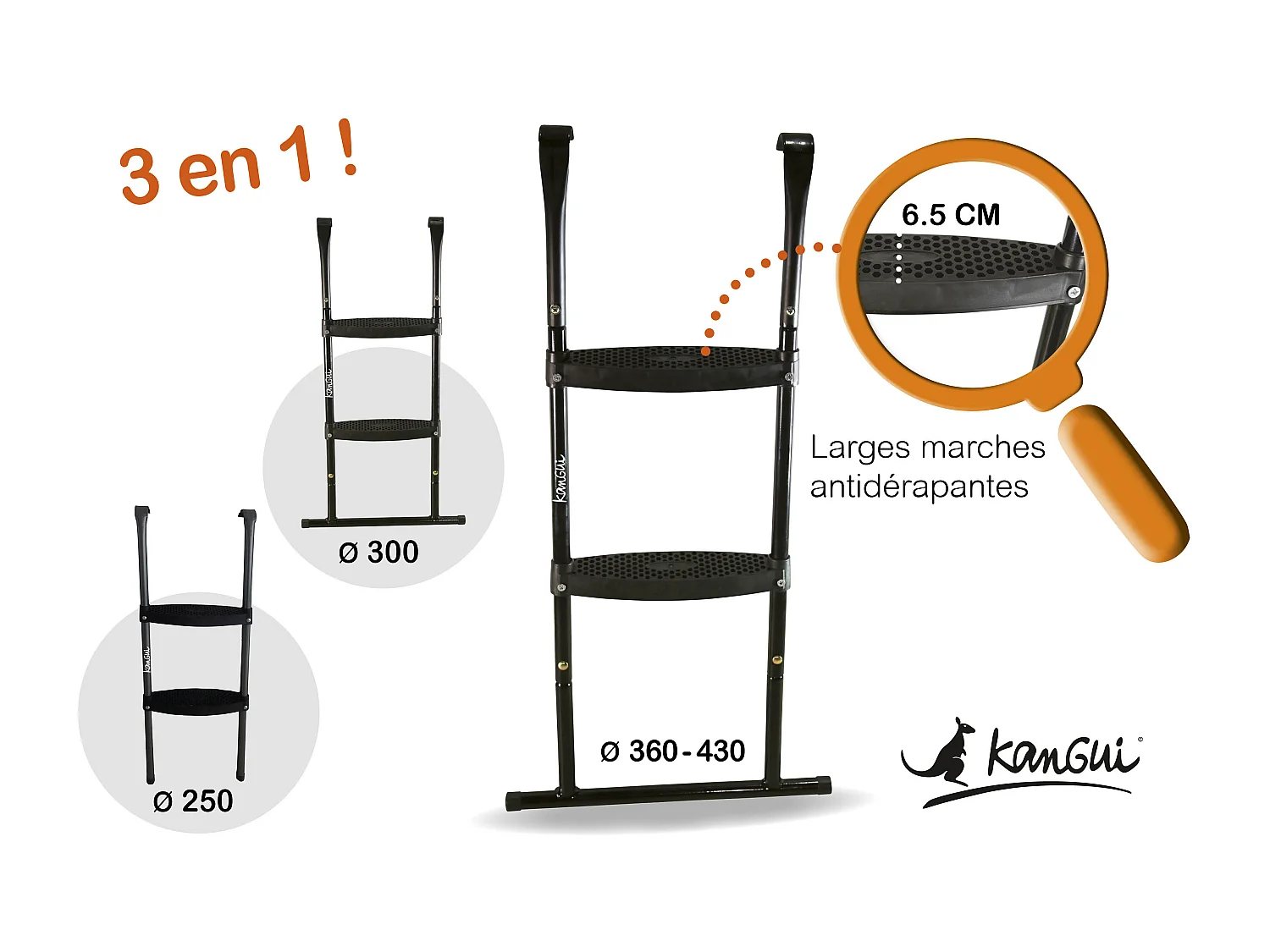 Kangui - Trampoline de jardin 426 cm + filet de sécurité + échelle  JUMPI Vert/Noir 430