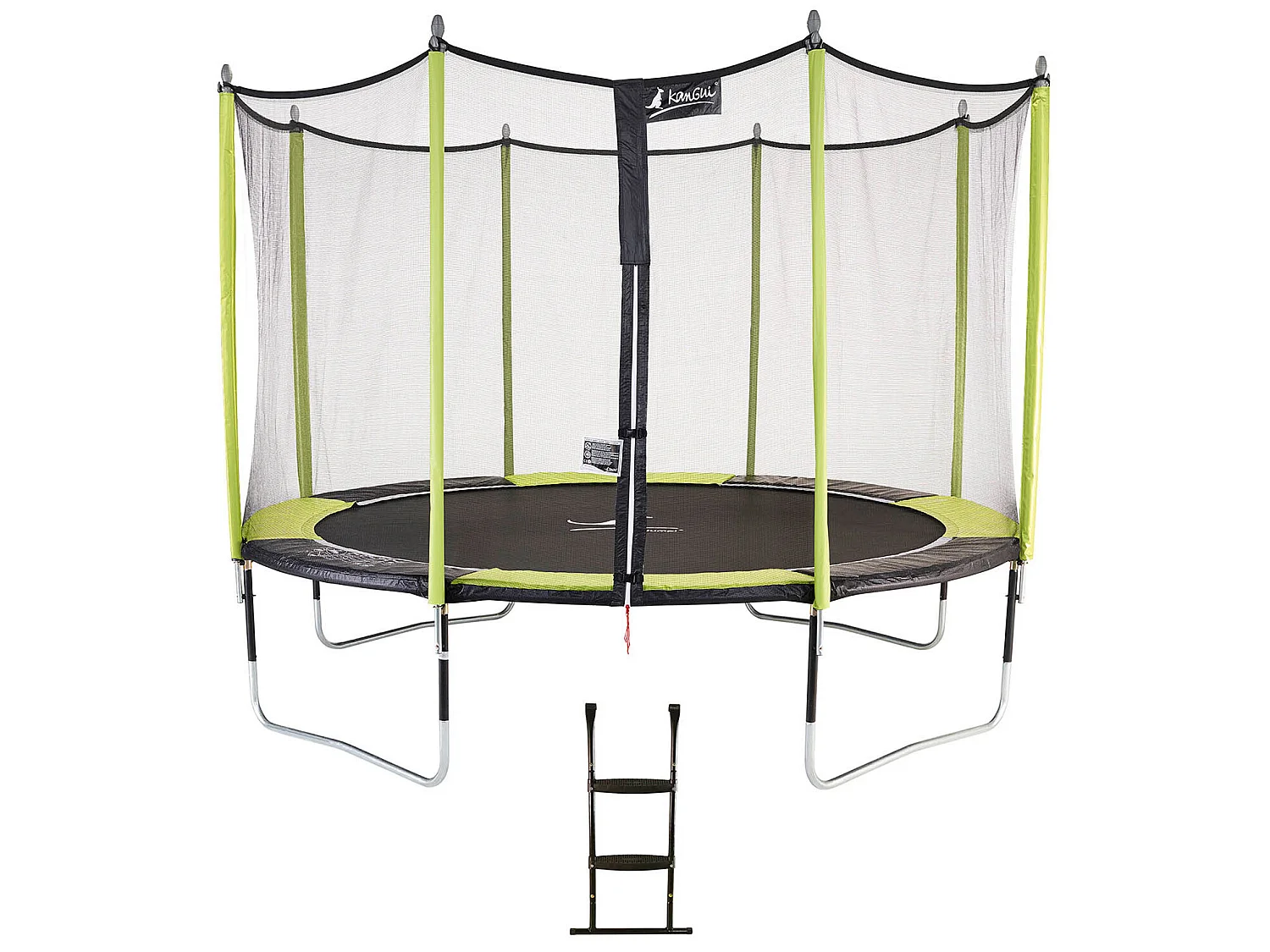Kangui - Trampoline de jardin 426 cm + filet de sécurité + échelle  JUMPI Vert/Noir 430