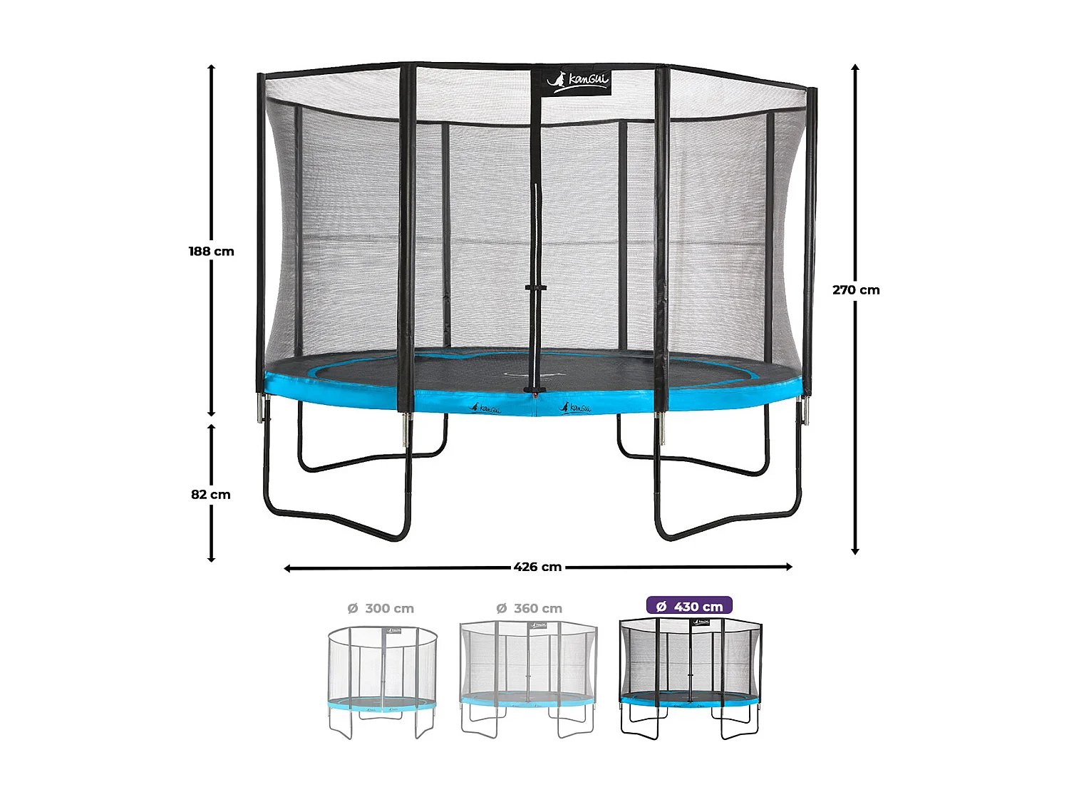 KANGUI Trampoline de jardin rond 430 cm + filet de sécurité - PUNCHI Bleu 430