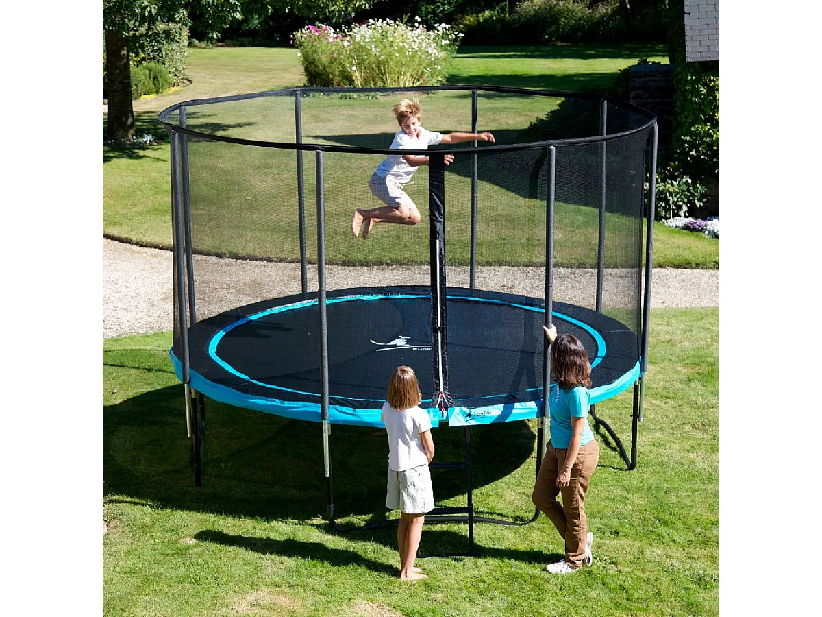 KANGUI Trampoline de jardin rond 430 cm + filet de sécurité - PUNCHI Bleu 430